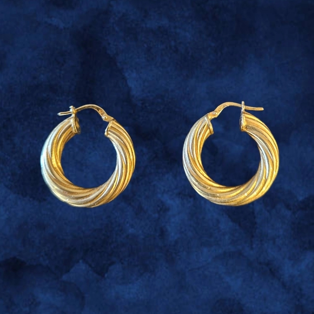 Elegant Gold Swirl Hoop 1" Earrings - Picture 3 of 3